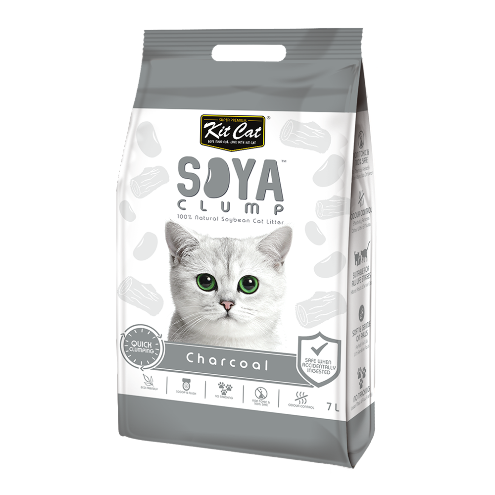 Kit Cat Soya Clump ทรายแมวเต้าหู้ กลิ่น ชาร์โคล ธรรมชาติ 100% เก็บกลิ่นไว ไร้ฝุ่น ทิ้งชักโครกได้ (7L.)