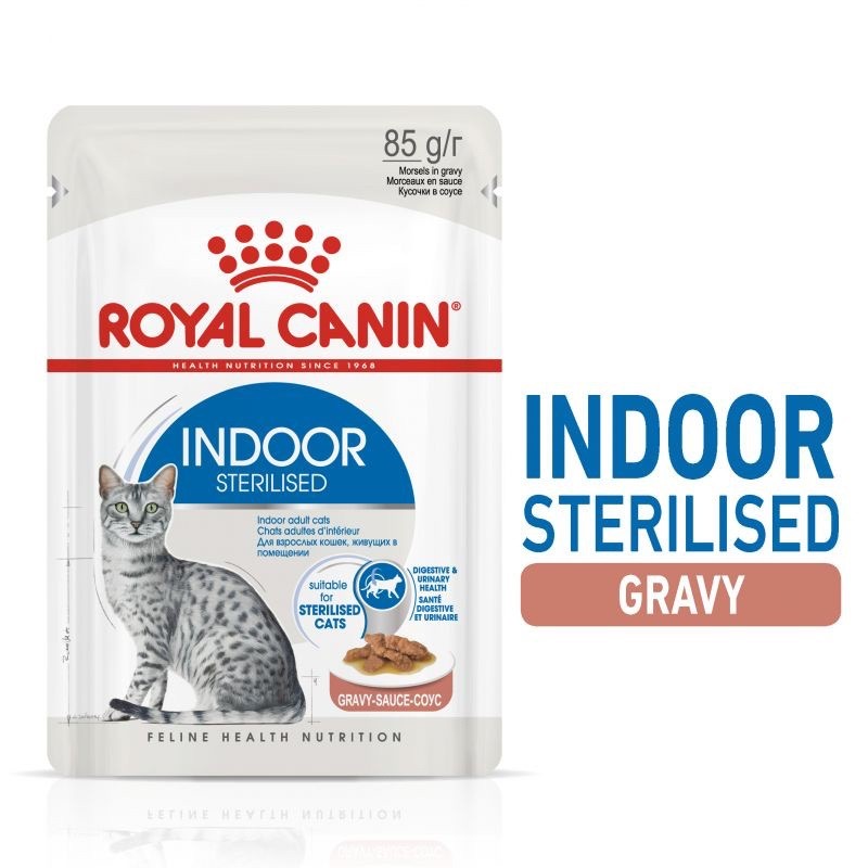 Royal Canin Indoor Sterilised Gravy 85g. อาหารเปียกแมวโต เลี้ยงในบ้าน และทำหมัน อายุ 1 ปีขึ้นไป