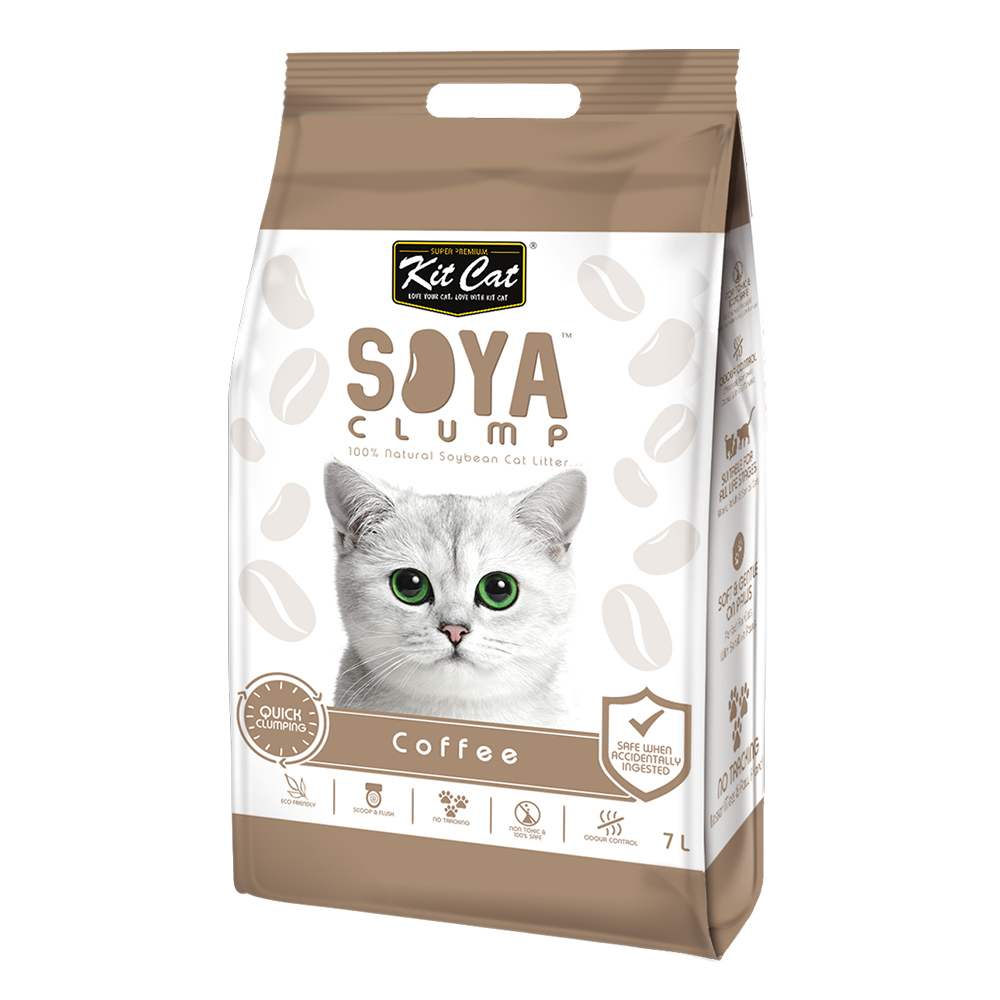 Kit Cat Soya Clump ทรายแมวเต้าหู้ กลิ่น กาแฟ ธรรมชาติ 100% เก็บกลิ่นไว ไร้ฝุ่น ทิ้งชักโครกได้ (7L.)
