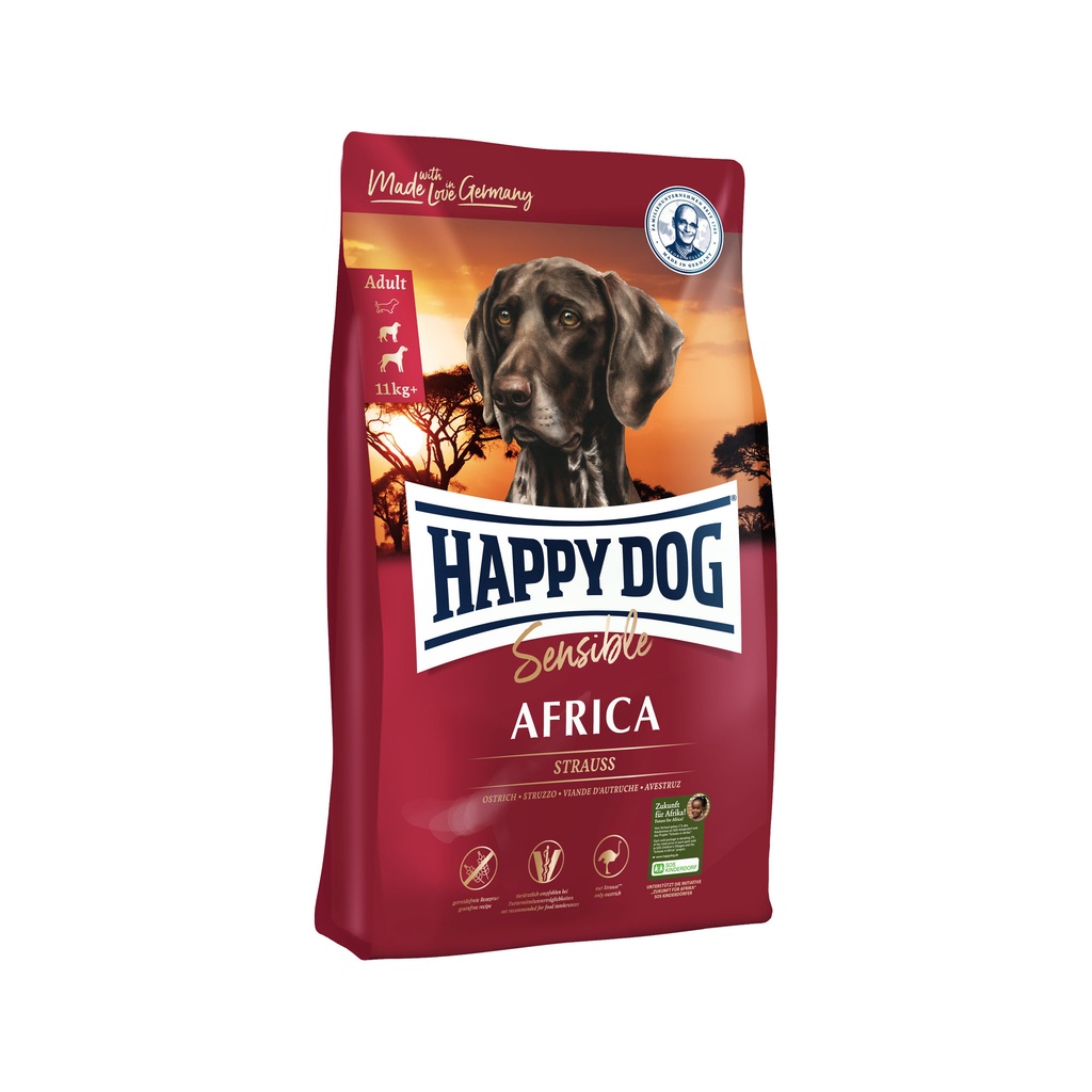 HAPPY DOG Supreme Sensible Africa Strauss & Kartoffel (Grain Free) สูตรเนื้อนกกระจอกเทศ 1kg.