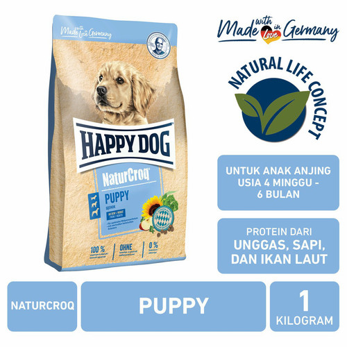 HAPPY DOG NaturCroq Puppy อาหารลูกสุนัขทุกสายพันธุ์ สูตรเนื้อสัตว์ปีกและเนื้อปลา 1 Kg.