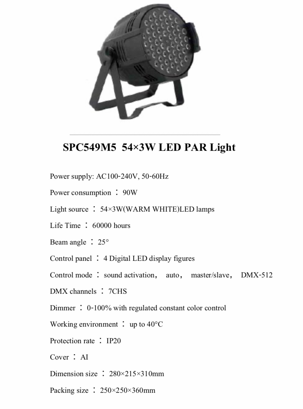 PAR LED 54x3w WARM WHITE SPC549 M5