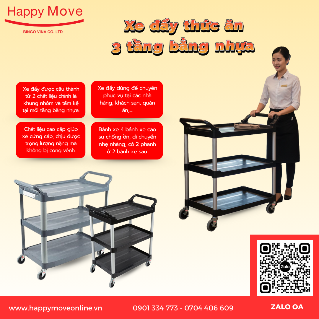 Xe đẩy thức ăn 3 tầng - Happy Move
