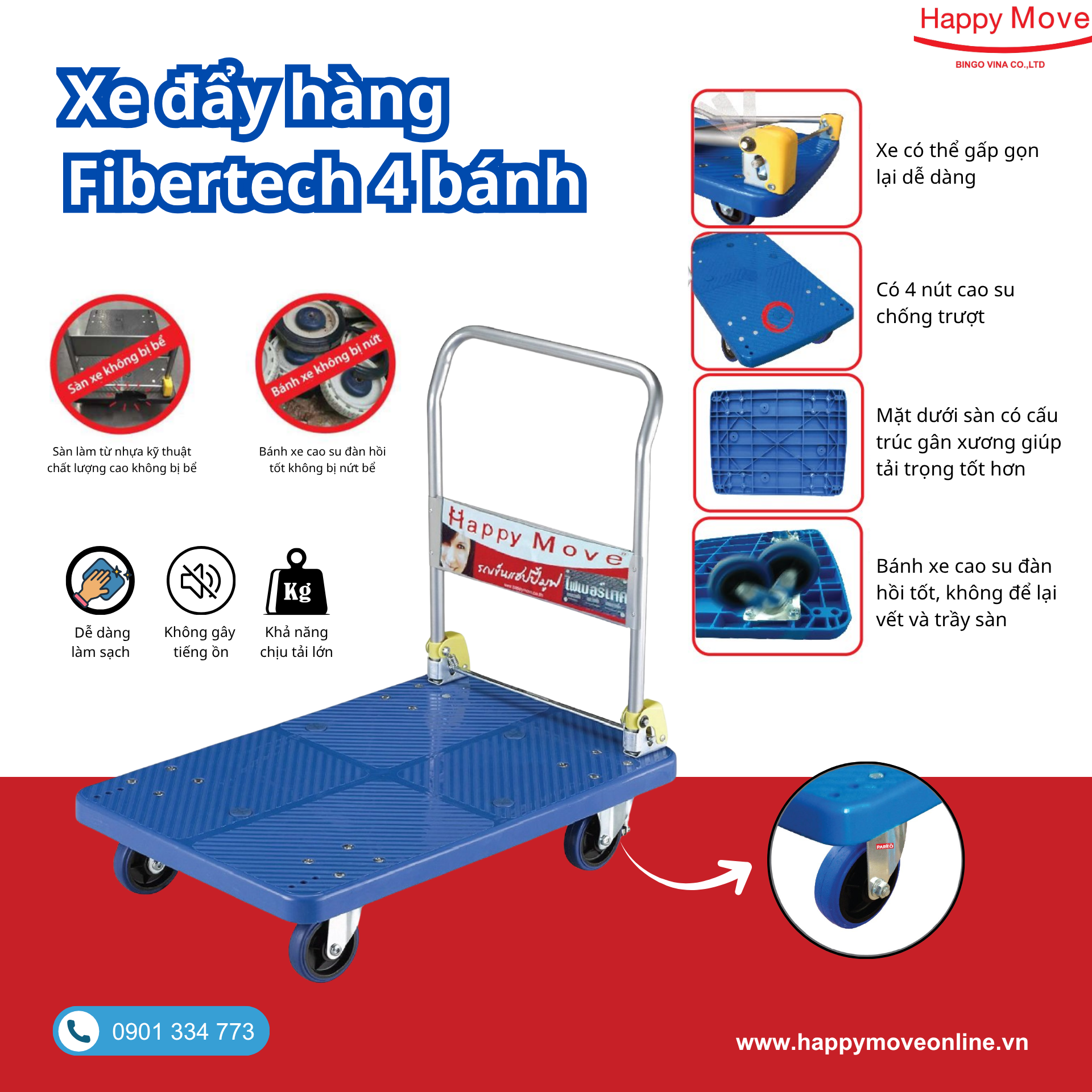 Xe đẩy hàng sàn nhựa gấp gọn