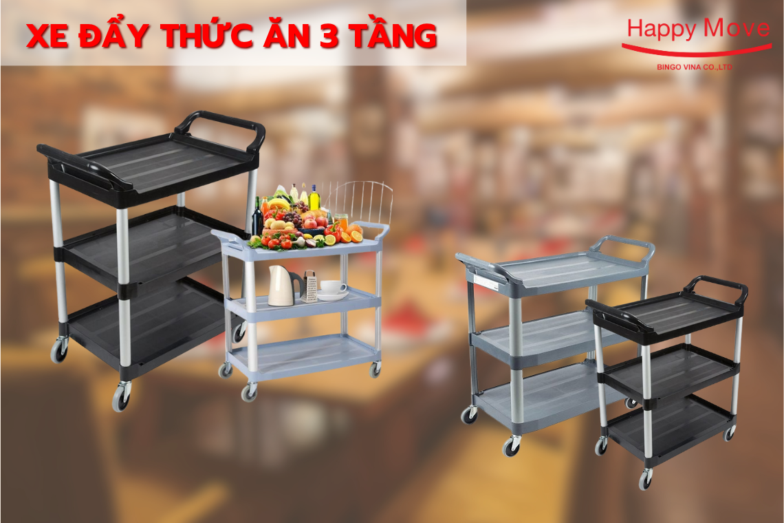 Xe đẩy thức ăn 3 tầng