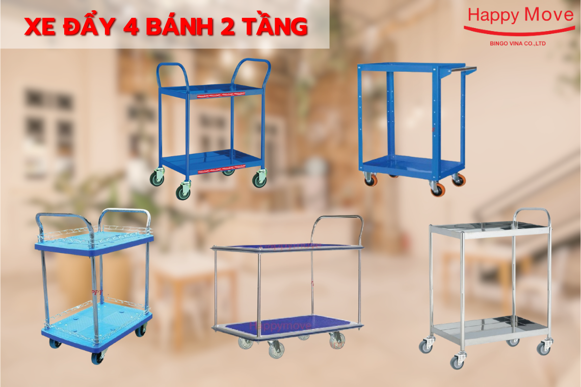 Xe đẩy hàng 2 tầng 4 bánh Xe đẩy hàng 2 tầng 4 bánh