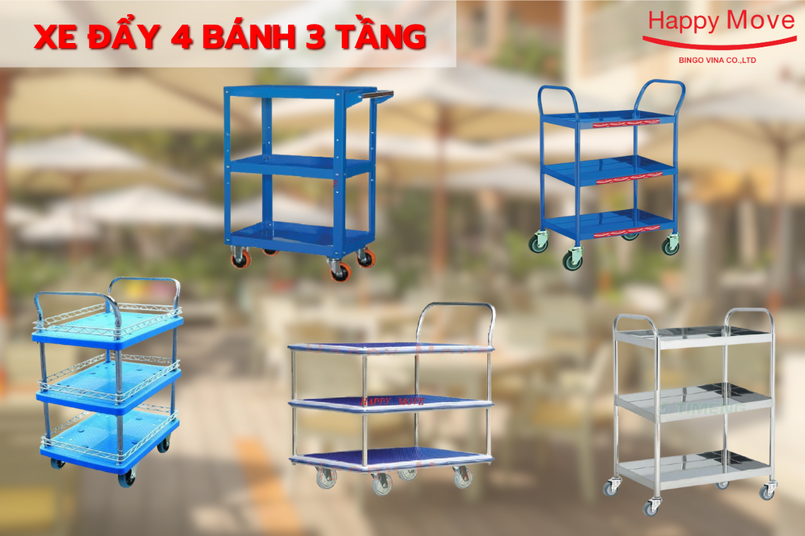 Xe đẩy 3 tầng 4 bánh Xe đẩy 3 tầng 4 bánh