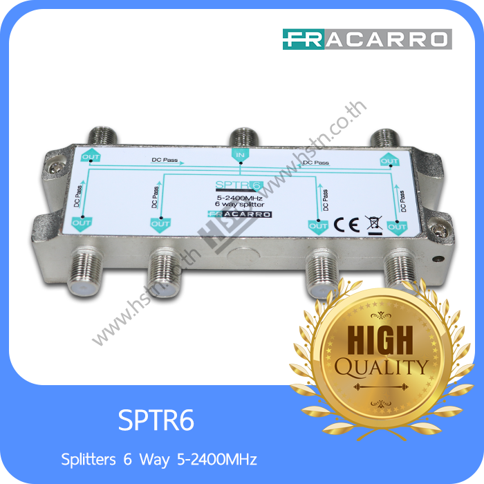 SPTR6 Fracarro Splitters 6 Way for TV and Satellite 5-2400MHz Standard EN 50083-4 & EN 50083-2: Class A.