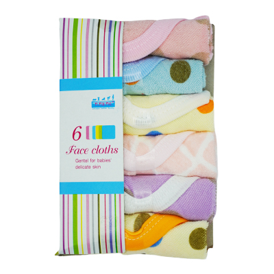 6 Pack m.ma.me. Cotton Hand & Face cloths with trim