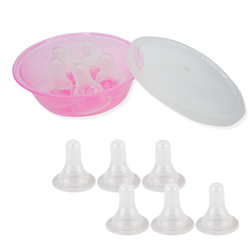 6 Pcs Silicone Nipple in PP Bowl with Lid (Size Medium)