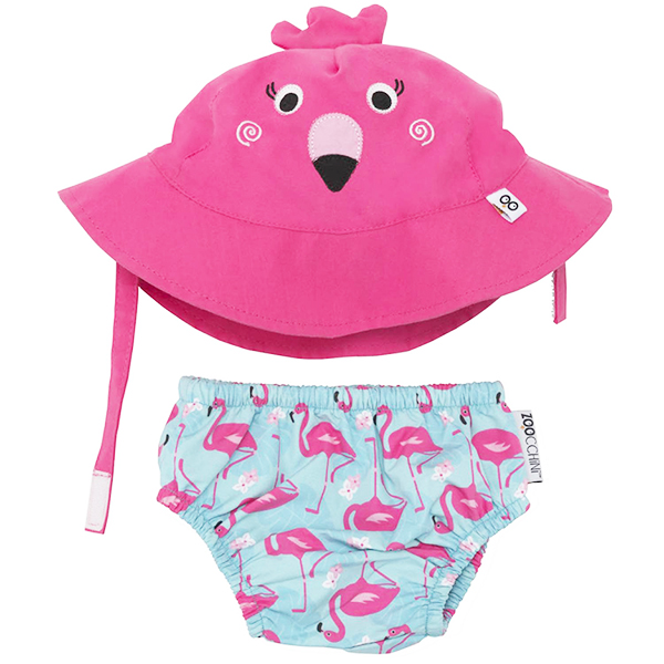 กางเกงผ้าอ้อมว่ายน้ำ+หมวกกันแดด Zoocchini  - Flamingo