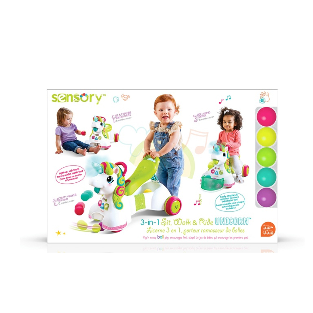 smilin shimmer 3 in 1 sit walk and ride unicorn