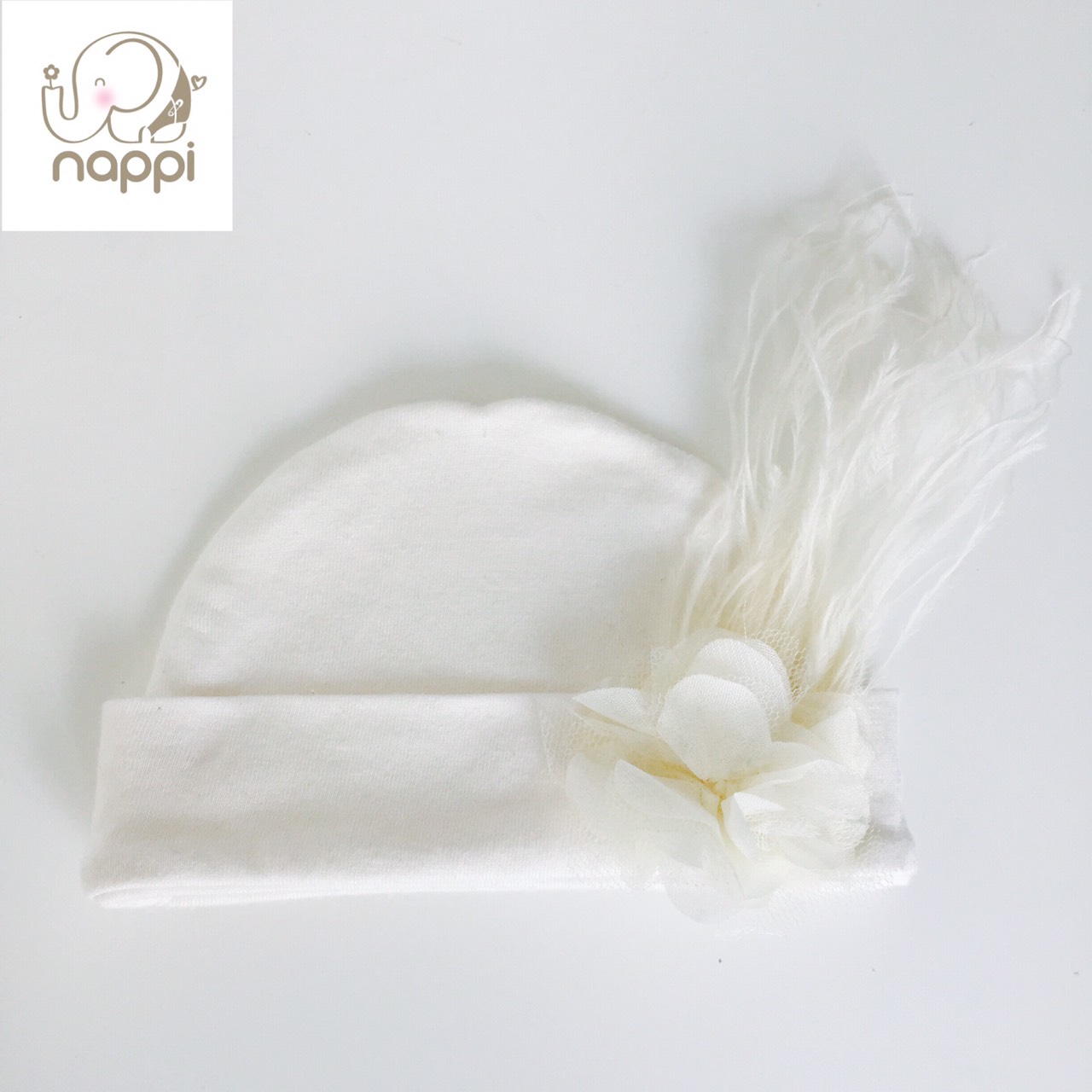Nappi หมวกเด็กแรกเกิด (โบว์ขาว) (0-3m)
