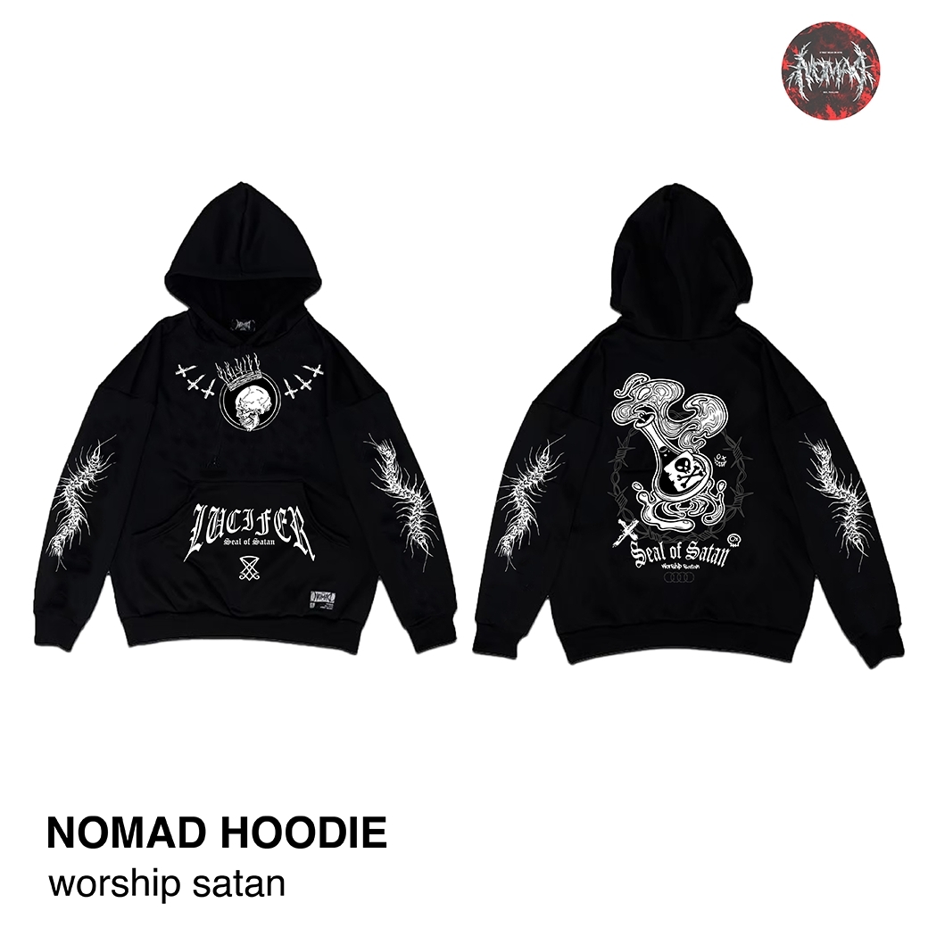 Nomad hoodie black " Worship satan "
