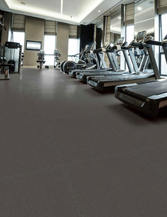 แผ่นจิ๊กซอว์ปูพื้นฟิตเนสสีเทา สำหรับรองรับเครื่องออกกำลังกายและกันกระแทก