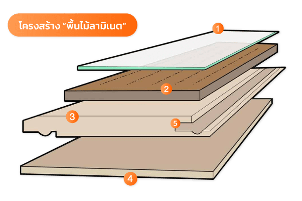 พื้นไม้ลามิเนต คือวัสดุปูพื้น ที่ประกอบด้วยโครงสร้าง 5 ชั้น