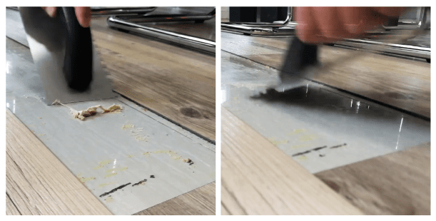 หลังแกะกระเบื้องยาง ใช้เกรียงแซะคราบกาวเดิม