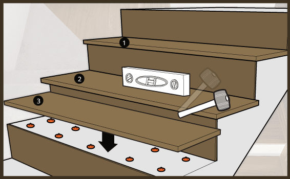 ใช้ค้อนยางเคาะปรับระดับกระเบื้องยางให้เรียบ