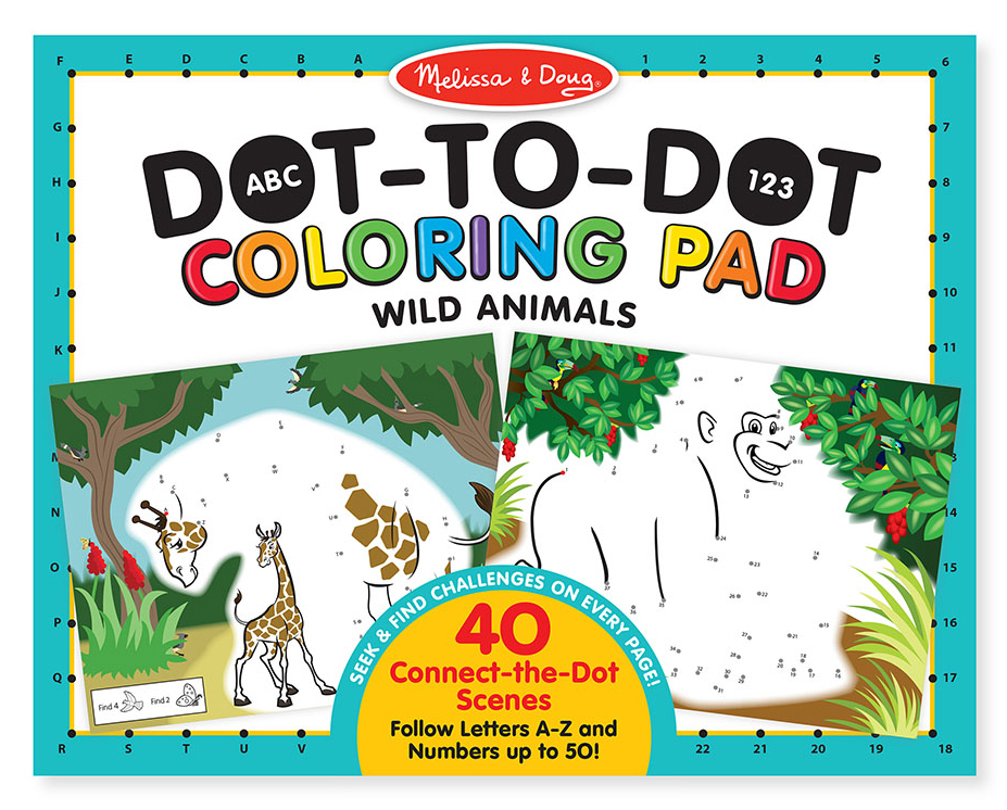 Melissa & Doug รุ่น 9104 ABC - 123 Dot-to-Dot Coloring Pad - Wild Animals ชุดสมุดระบายสีจัมโบ้ ต่อจุด ABCและ123 ส่งเสริมการระบายสีตามจินตนาการ พร้อมเรียนรู้ตัวเลขและตัวอักษร