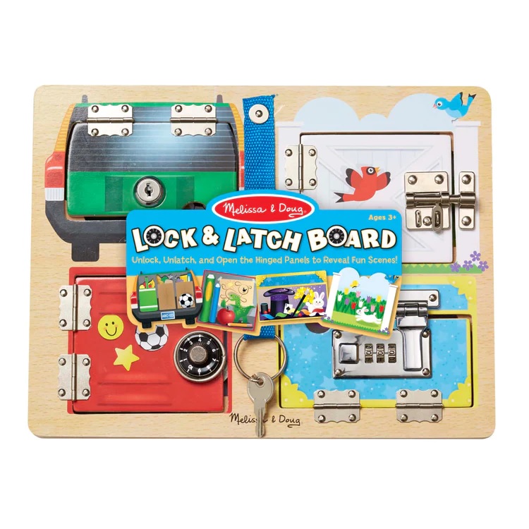 Melissa & Doug รุ่น 9540  Lock & Latch Board ชุดเล่นเปิดปิดล๊อคสารพัดแบบ ฝึกการบังคับมือ การแก้ปัญหา และการมีสมาธิ