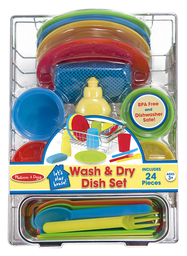 Melissa & Doug รุ่น 4282 Wash & Dry Dish Set ชุดทำความสะอาดจาน ชาม ทำจากวัสดุคุณภาพดี  สวมบทบาททำอาหาร จำแนกแยกแยะ เสริมการรู้จัดสีและจำนวน