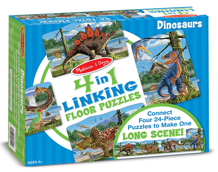 Melissa & Doug รุ่น 8914 4-in-1 Linking Floor Puzzles Dinosaurs ชุดจิ๊กซอ 4 ภาพในกล่องเดียว แต่ละภาพมี 24 ชิ้น รวมกัน 4 ภาพ (ทั้งชุดรวม 96 ชิ้น) รูปไดโนเสาร์