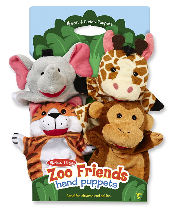 Melissa & Doug รุ่น 9081 Zoo Friends Hand Puppets ชุดหุ่นมือ 4 ตัว (สัตว์) ทำจากผ้าคุณภาพดี  ทำให้สวมบทบาทได้อย่างสมจริง ส่งเสริมจินตนาการ ส่งเสริมให้เด็กสร้างเรื่อง สวมบทบาท