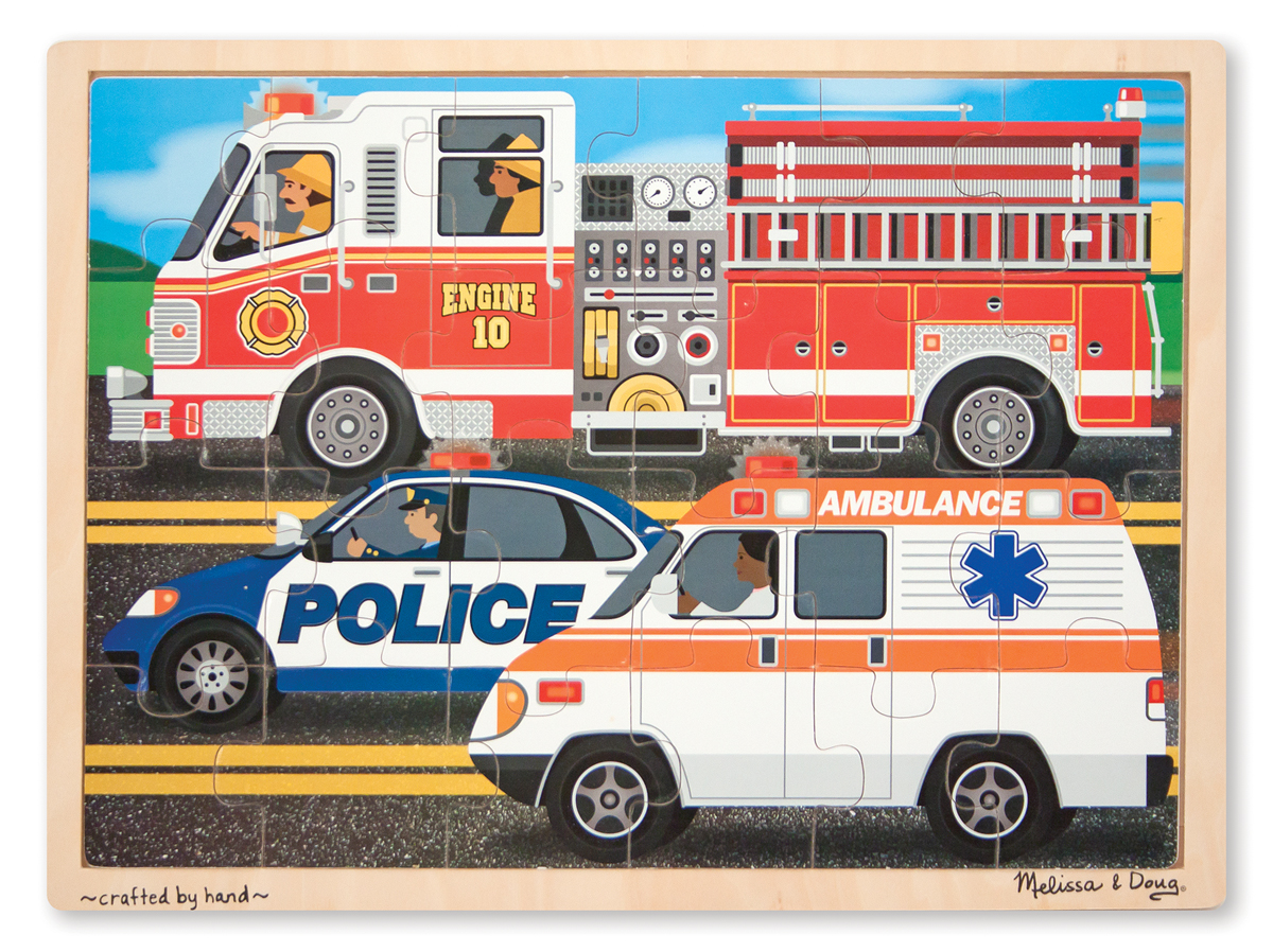 Melissa & Doug รุ่น 9062 Wooden Jigsaw Puzzle Rescue Vehicles 24pc จิ๊กซอไม้ 24 ชิ้น รุ่นรถกู้ภัย ส่งเสริมให้รู้จักคิด และการมีสมาธิ