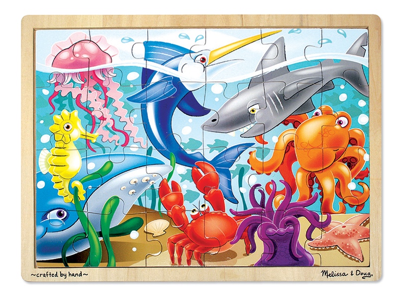 Melissa & Doug รุ่น 2938  Wooden Jigsaw 24 Pc Puzzle - Sea Life จิ๊กซอ 24 ชิ้น รุ่นสัตว์ทะเล ส่งเสริมให้น้องๆได้รู้จักคิด และการมีสมาธิ
