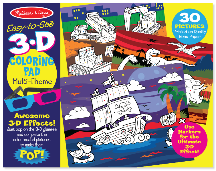 Melissa & Doug รุ่น 9964  สมุดระบายสีตามจุด 3 มิติ เด็กผู้ชาย ฝึกการมีสมาธิ การดีไซน์ ความสนใจทางศิลปะ 3D Coloring Book! - Boy