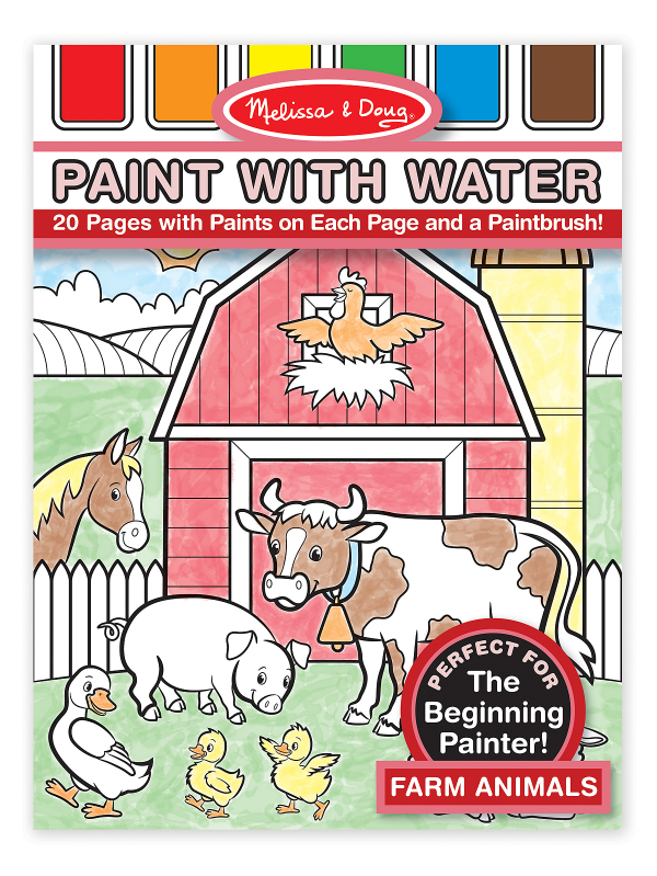 [20แผ่นมีแป้นสี] Melissa & Doug รุ่น 4165 Paint With Water - Farm Animals  ระบายสีด้วยพู่กันไม่เลอะเทอะ รุ่นฟาร์ม แป้นสีทุกแผ่น รีวิวดีใน Amazon USA พกพาดี