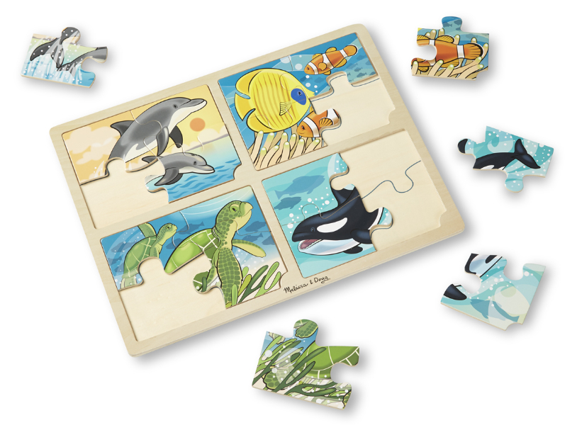 Melissa & Doug รุ่น 9367 จิ๊กซอ 4 ชิ้น 4 ลาย (16 ชิ้น ) รูปสัตว์ทะเล ส่งเสริมทักษะการแก้ปัญหา 4-in-1 Sea Life Jigsaw Puzzle   