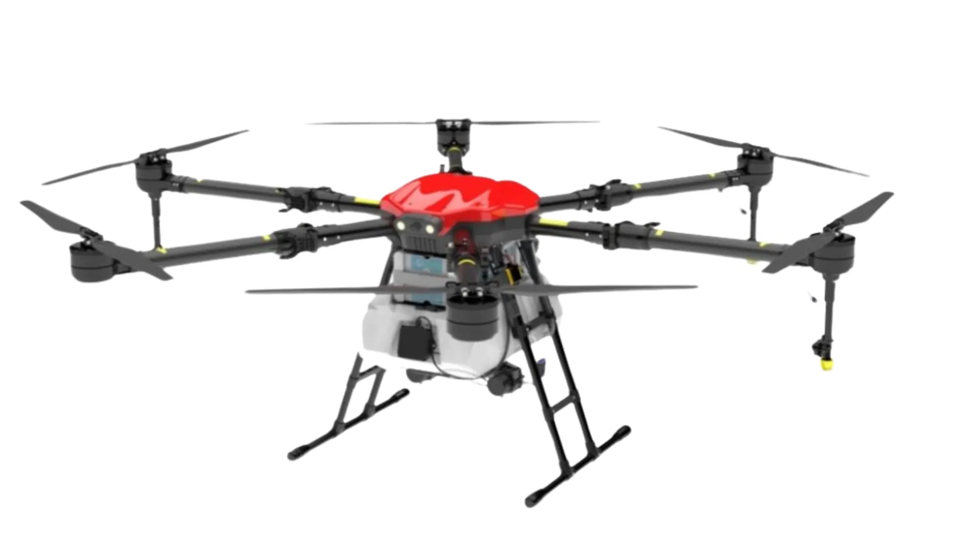 Red drone used for farming with white background