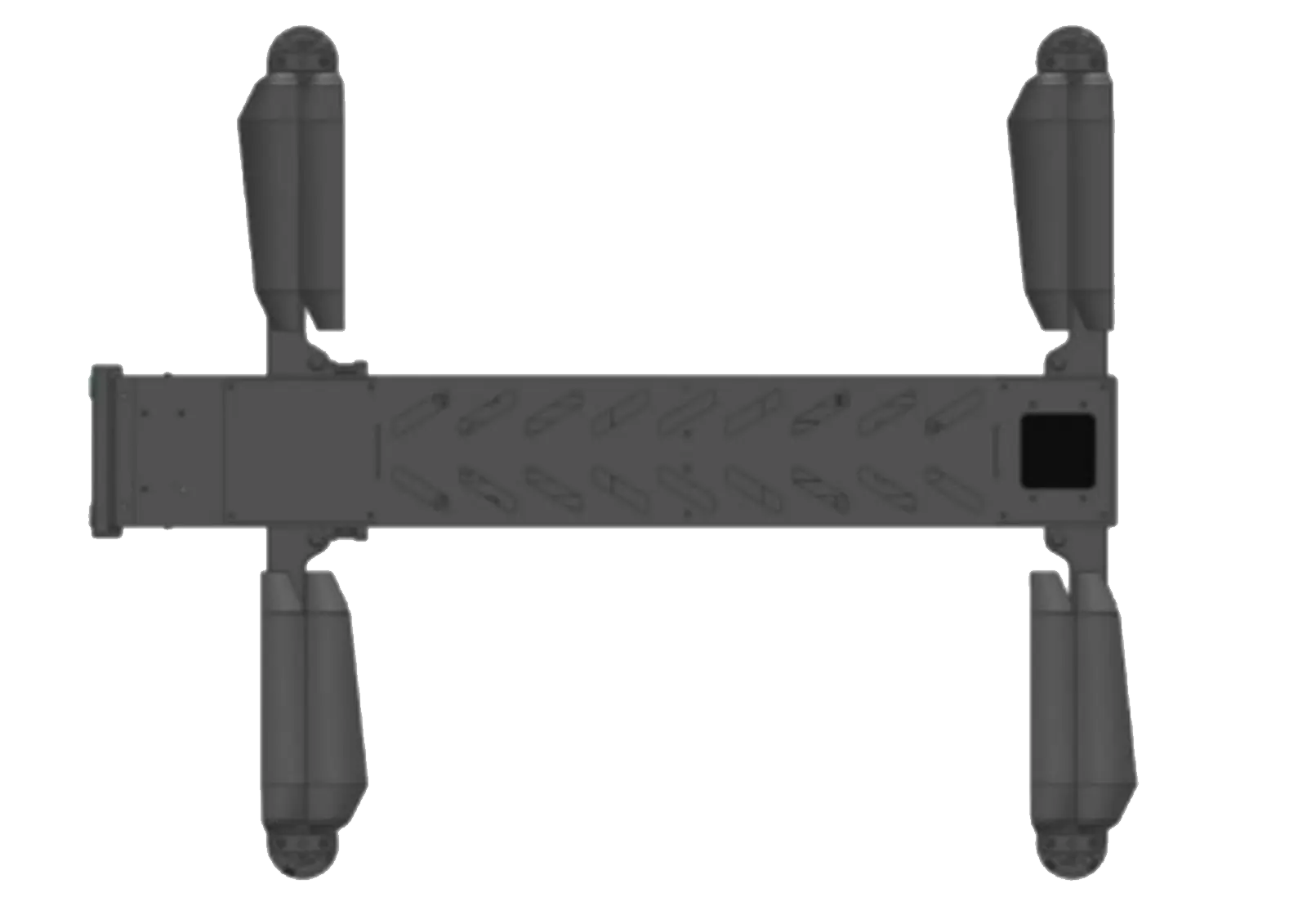 dark grey rectangle drone with four rectangle wings