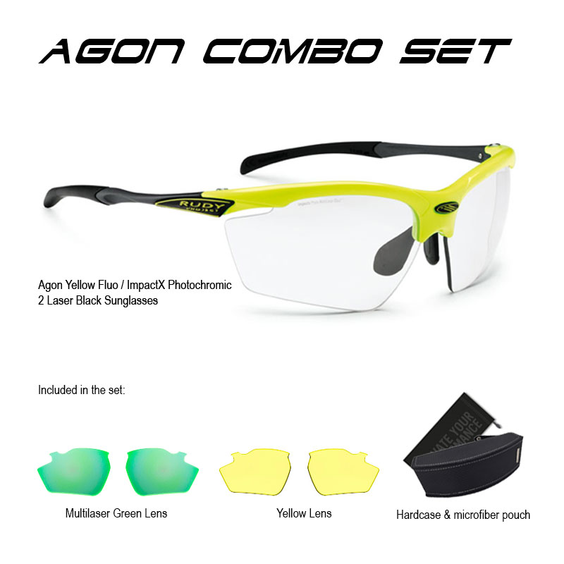 Rudy Project Agon Yellow Fluo ImpactX Photochromic 2 Laser Black Special Combo Set
