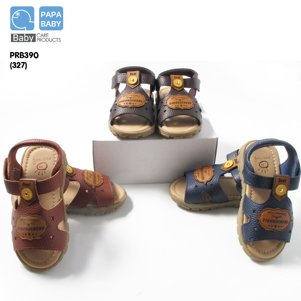 Papa รองเท้าแฟชั่นเด็กผู้ชายรัดส้นสุดเท่ห์ Baby Shoes ผลิตจากหนังวัวแท้ ใส่สบาย กระชับเท้า เดินคล่อง รุ่น PRB390(327)