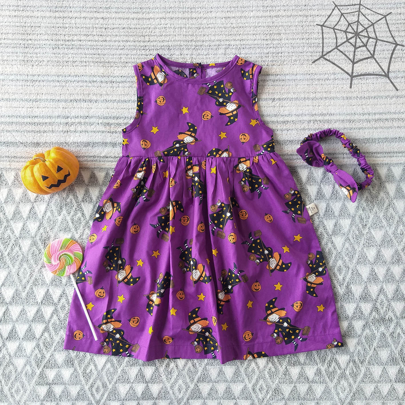 HALLOWEEN BUTTONS BACK DRESS  100% PRINTED COTTON*HEADBAND NOT INCLUDED