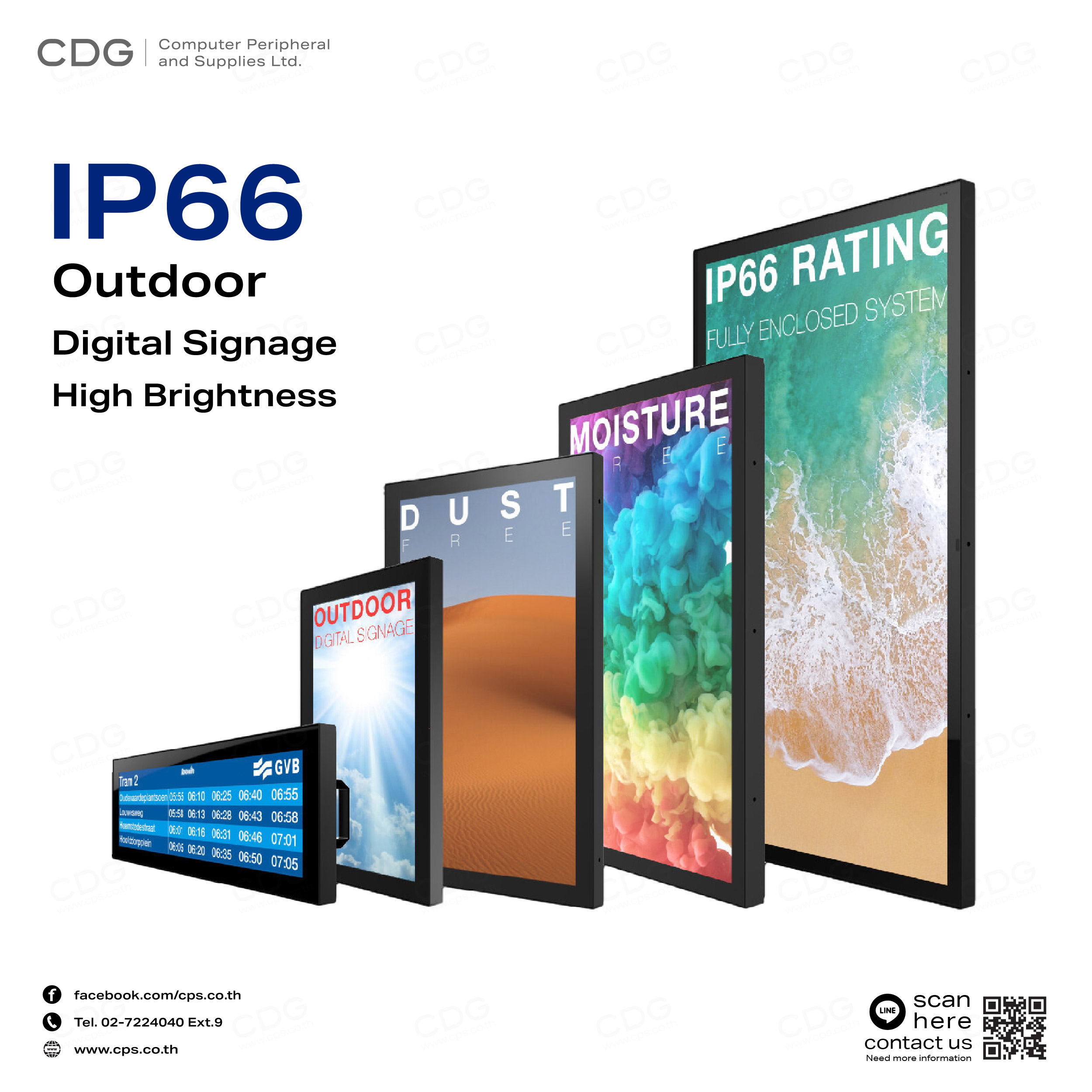 ป้ายโฆษณาดิจิตอล IP66 Outdoor Digital Signage 55inch High Brightness