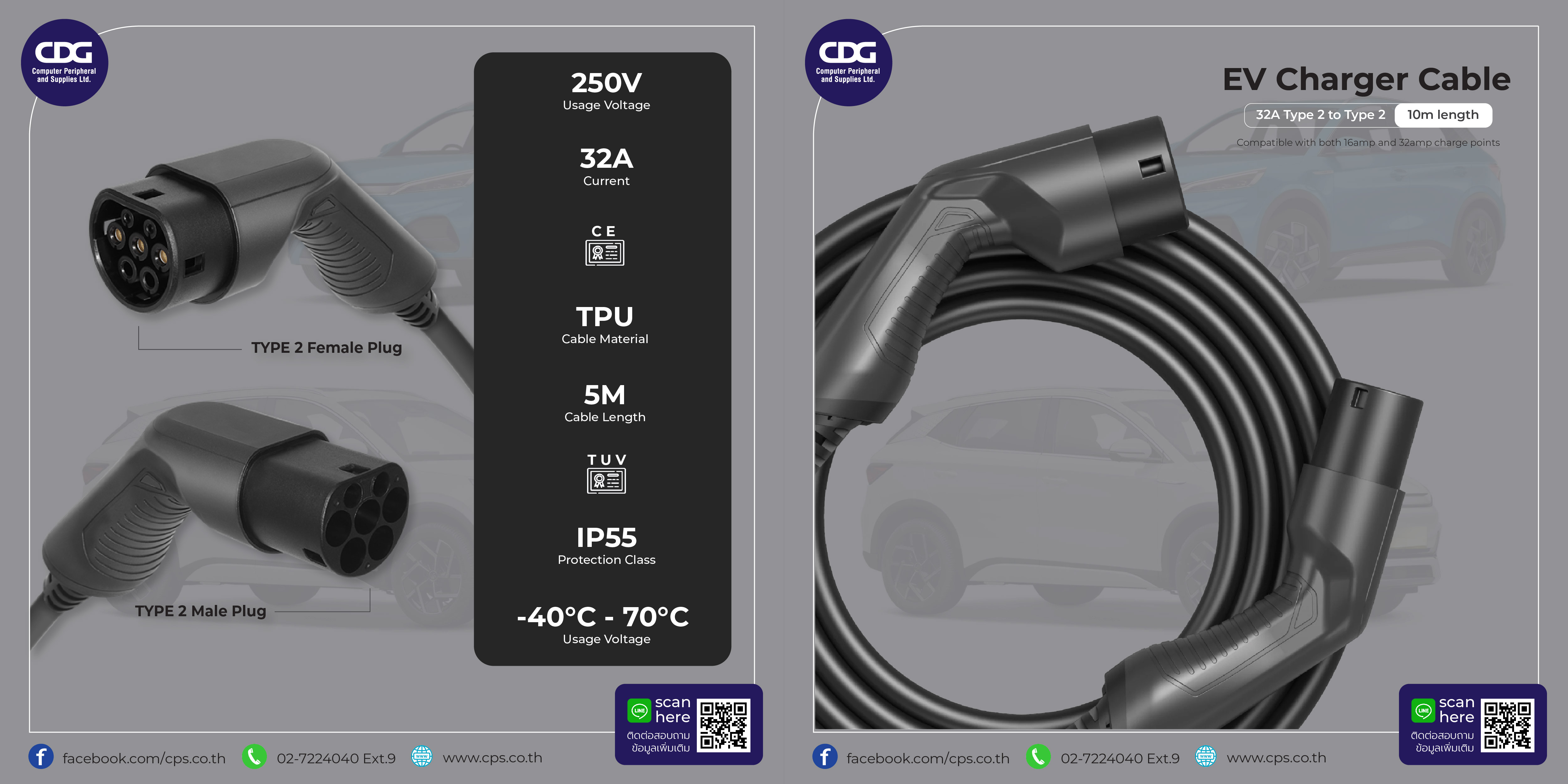 Standard charging cable type 2 (22 kW) 10m, black