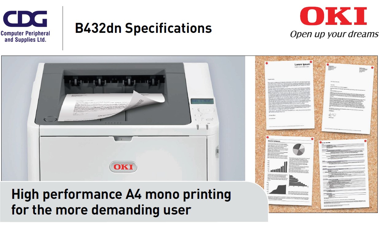 OKI Model B432dn High performance A4 mono printing
