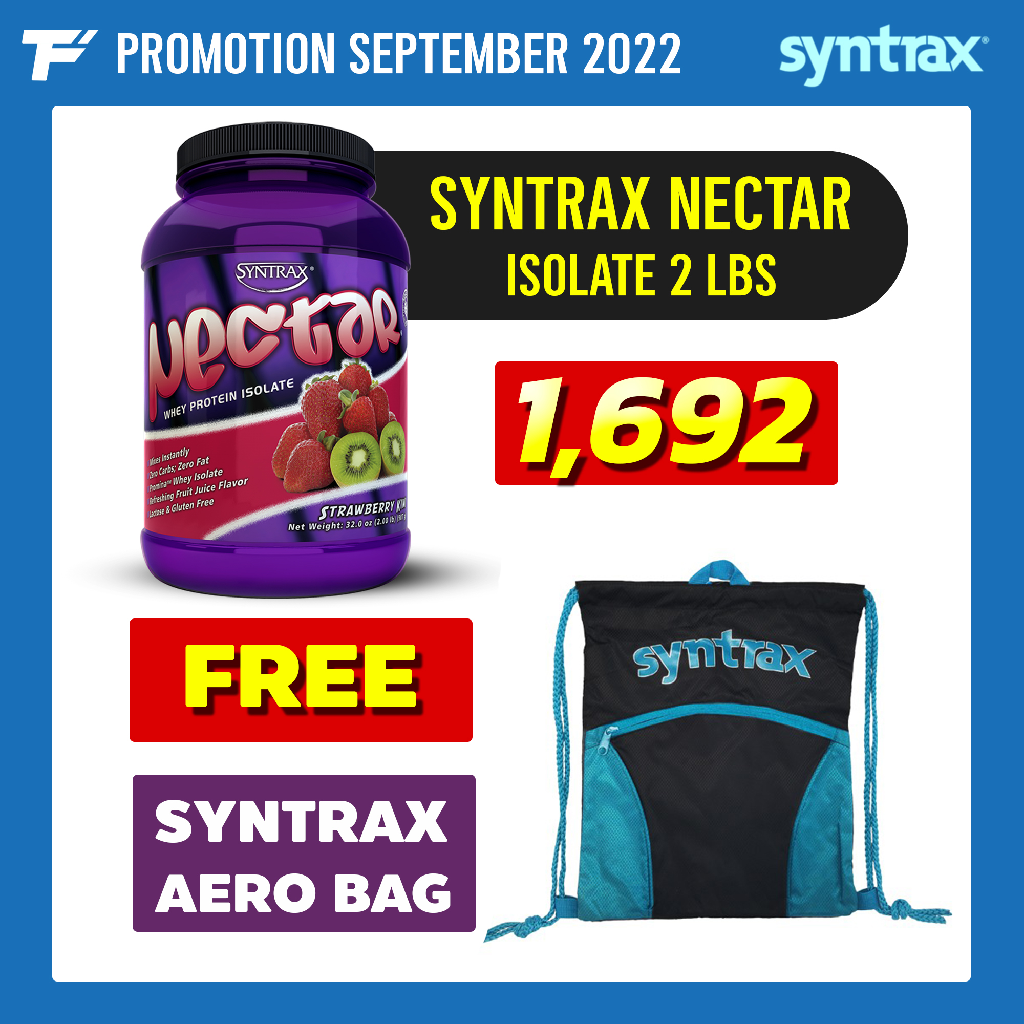 Syntrax Nectar Natural 100% Whey Protein Isolate - 2 LB FREE Syntrax Aero Bag
