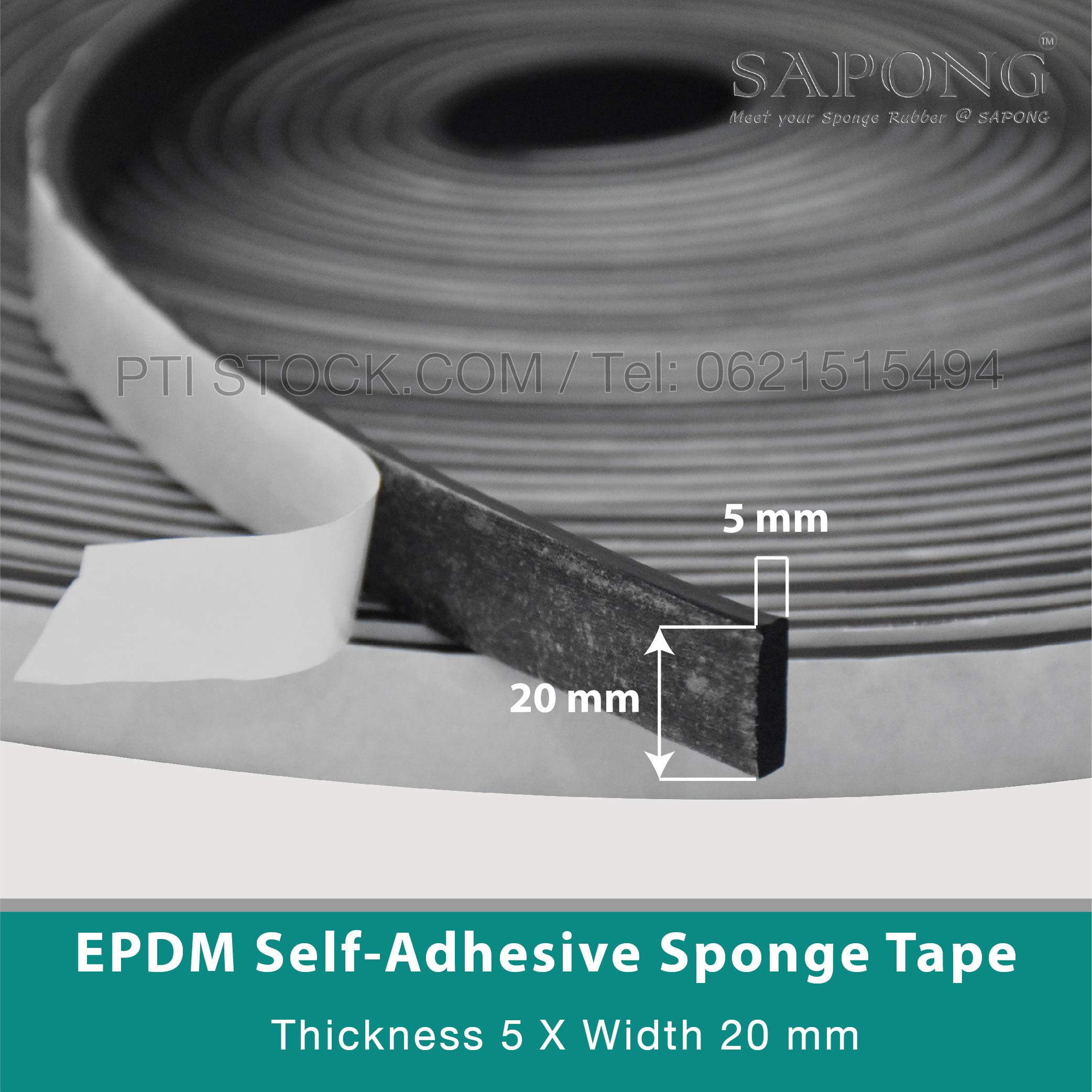 EPDM Rubber Sponge Self Adhesive 5x20 mm Tel 022577154 MB