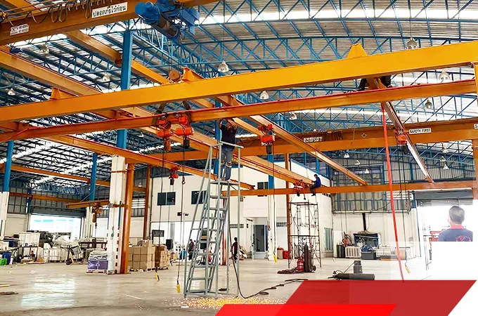 Single Girder Overhead Crane โอเวอร์เฮดเครน เครนรางเดี่ยว พร้อมรอกไฟฟ้าและ trolley ระบบควบคุมปลอดภัย การใช้งานจริงในโรงงานไทยจาก เคการช่าง