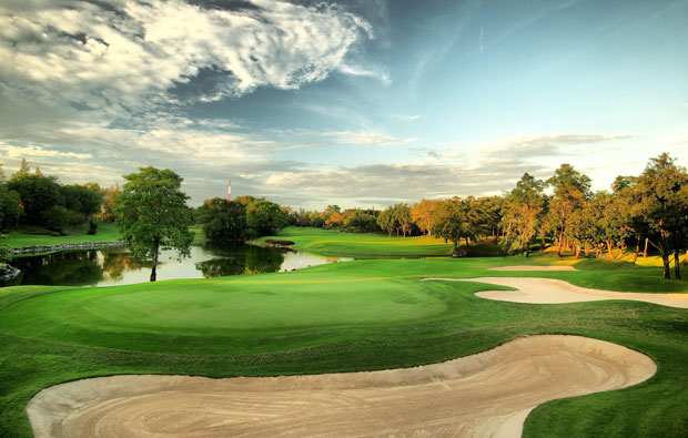 Thailand Golf Courses - Alpine Golf Club Water Hazard and Bunker View