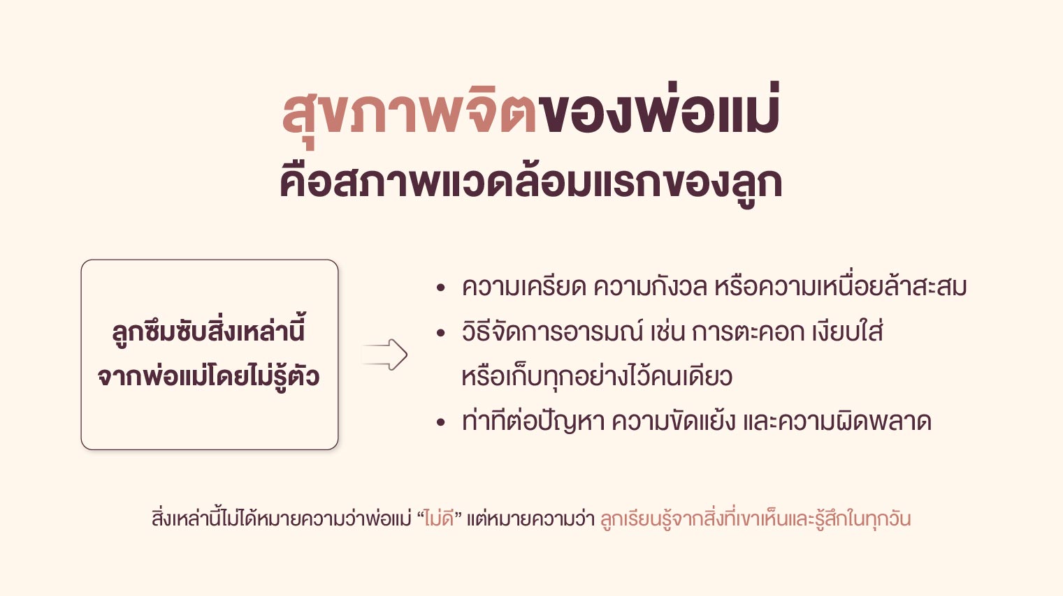 สุขภาพจิตของพ่อแม่คือสภาพแวดล้อมแรกของลูก