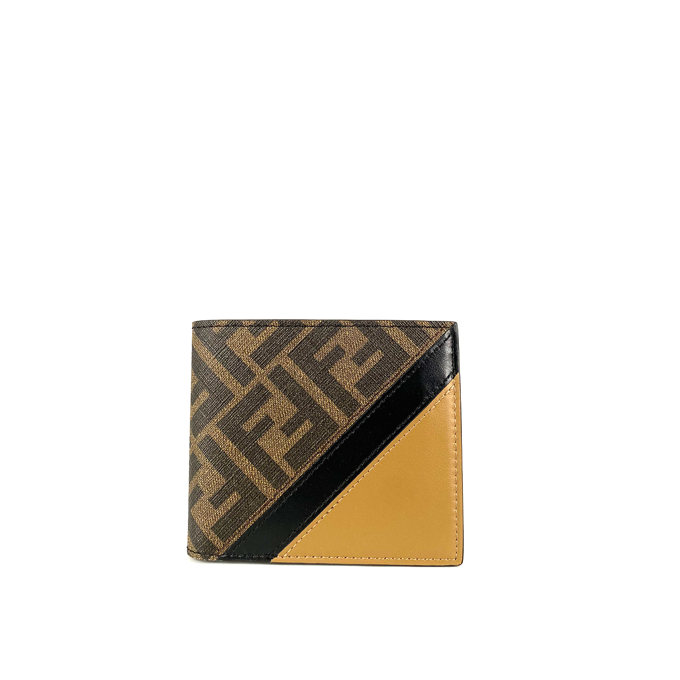 Fendi Men's Wallet Bi Color Leather and FF Fabric Brown
