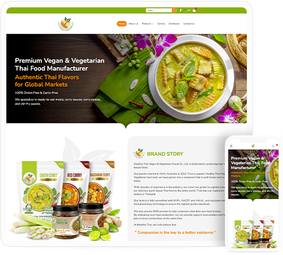 ทำเว็บไซต์โรงงานผู้ผลิตอาหารสำเร็จรูปประเภท 100% Plant-Based