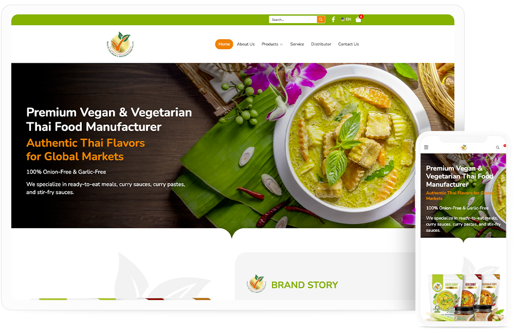 ทำเว็บไซต์โรงงานผู้ผลิตอาหารสำเร็จรูปประเภท 100% Plant-Based