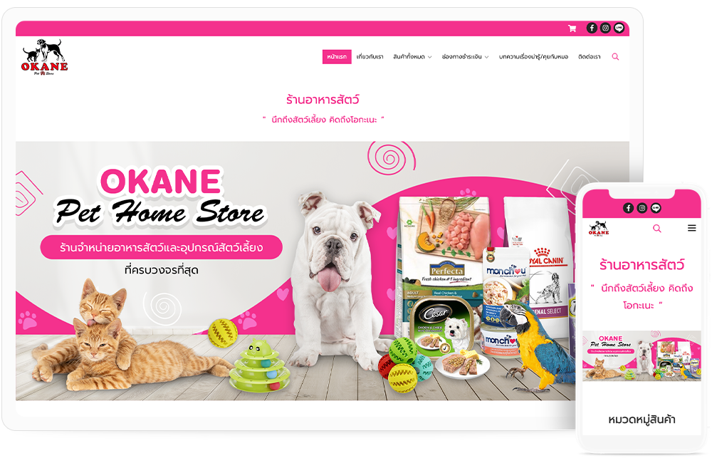 ทำเว็บไซต์ร้านอาหารสัตว์เลี้ยง okanepetstore.com