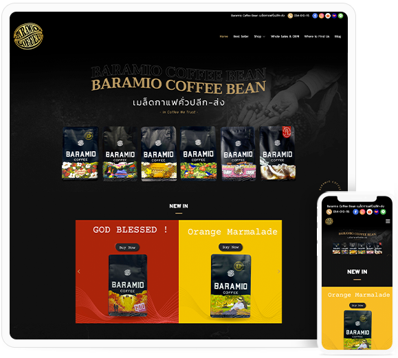 ทำเว็บไซต์จำหน่าย กาแฟคั่ว Baramio Coffee Bean baramiocoffee.com